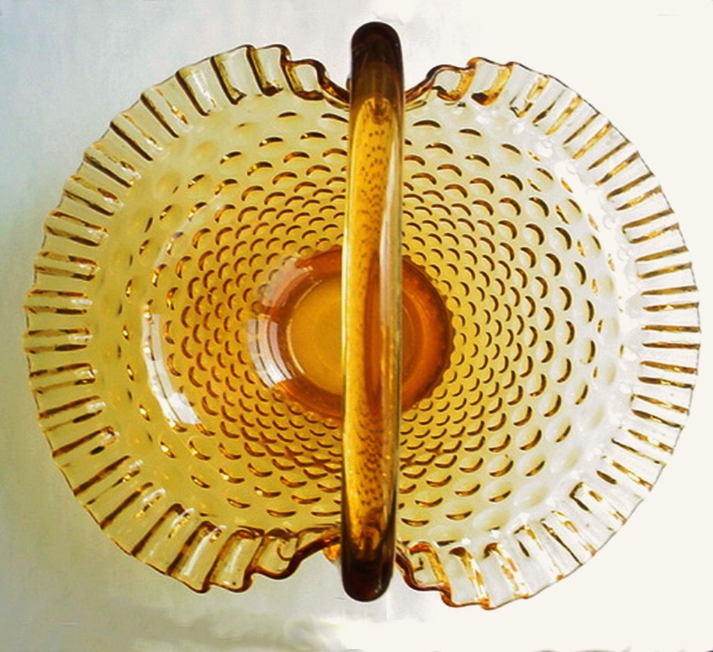 Vintage Fenton Glass Basket Colonial Amber Hobnail Crimped Edge Vintage Fenton Glass Basket Colonial Amber Hobnail Crimped Edge