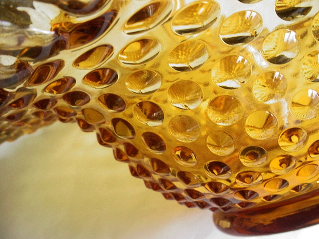 Vintage Fenton Glass Basket Colonial Amber Hobnail Crimped Edge Vintage Fenton Glass Basket Colonial Amber Hobnail Crimped Edge