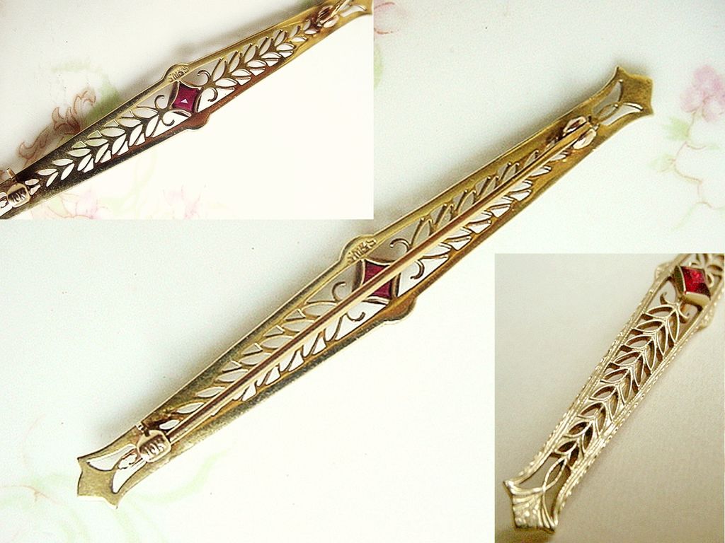 Edwardian Antique Bar Pin 10K Yellow Gold Openwork SM&S Edwardian Antique Bar Pin 10K Yellow Gold Openwork SM&S