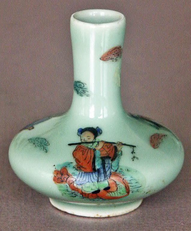 Miniature Celadon Green hand painted Oriental Vase Miniature Celadon Green hand painted Oriental Vase