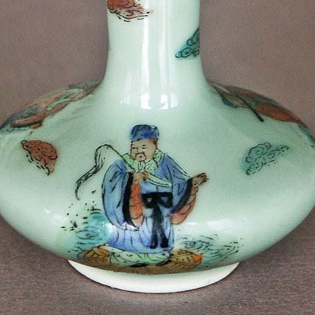 Miniature Celadon Green hand painted Oriental Vase Miniature Celadon Green hand painted Oriental Vase