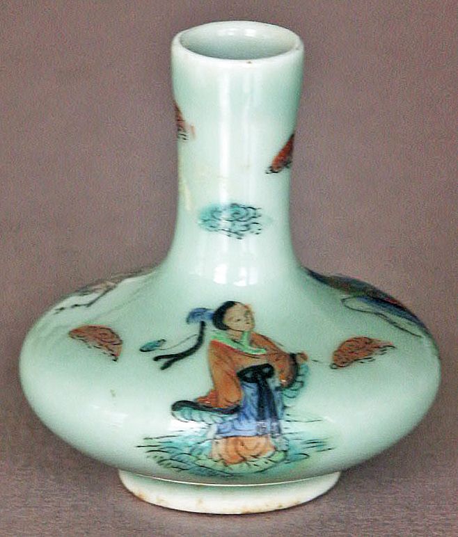 Miniature Celadon Green hand painted Oriental Vase Miniature Celadon Green hand painted Oriental Vase