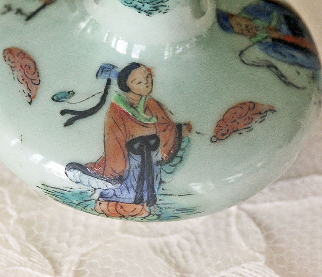 Miniature Celadon Green hand painted Oriental Vase Miniature Celadon Green hand painted Oriental Vase