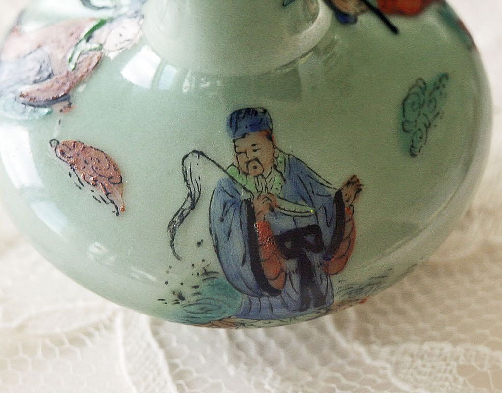 Miniature Celadon Green hand painted Oriental Vase Miniature Celadon Green hand painted Oriental Vase