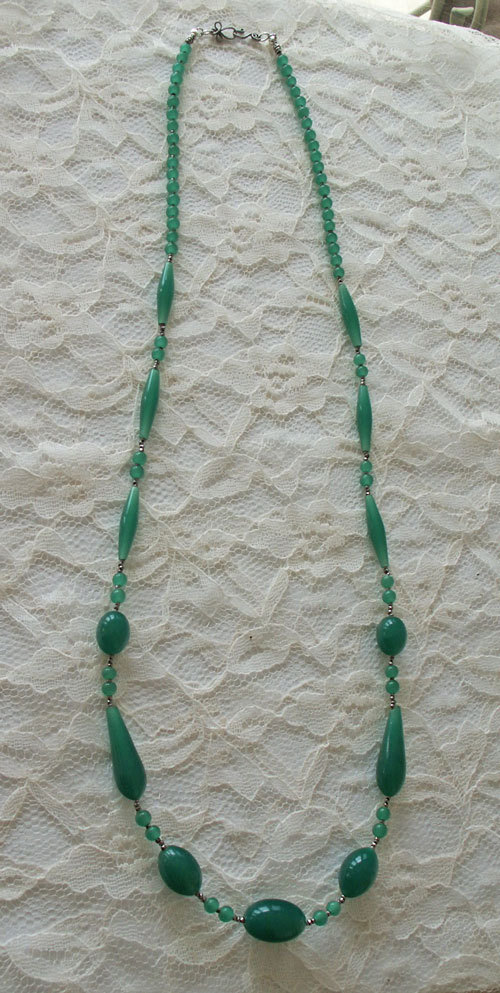Deco era Jade Green l 30 inch Glass Bead Necklace Deco era Jade Green l 30 inch Glass Bead Necklace