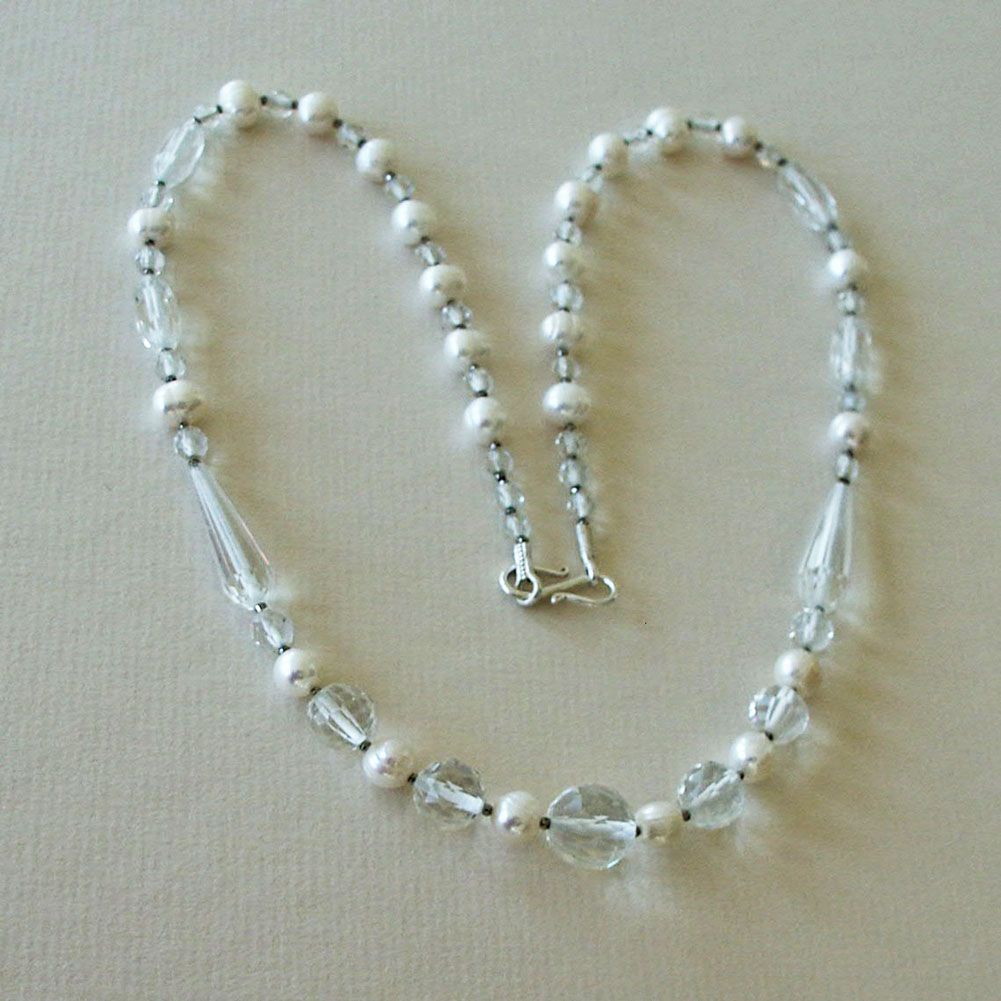 Freshwater Pearl Necklace with crystal beads Sterling Silver. Freshwater Pearl Necklace with crystal beads Sterling Silver.