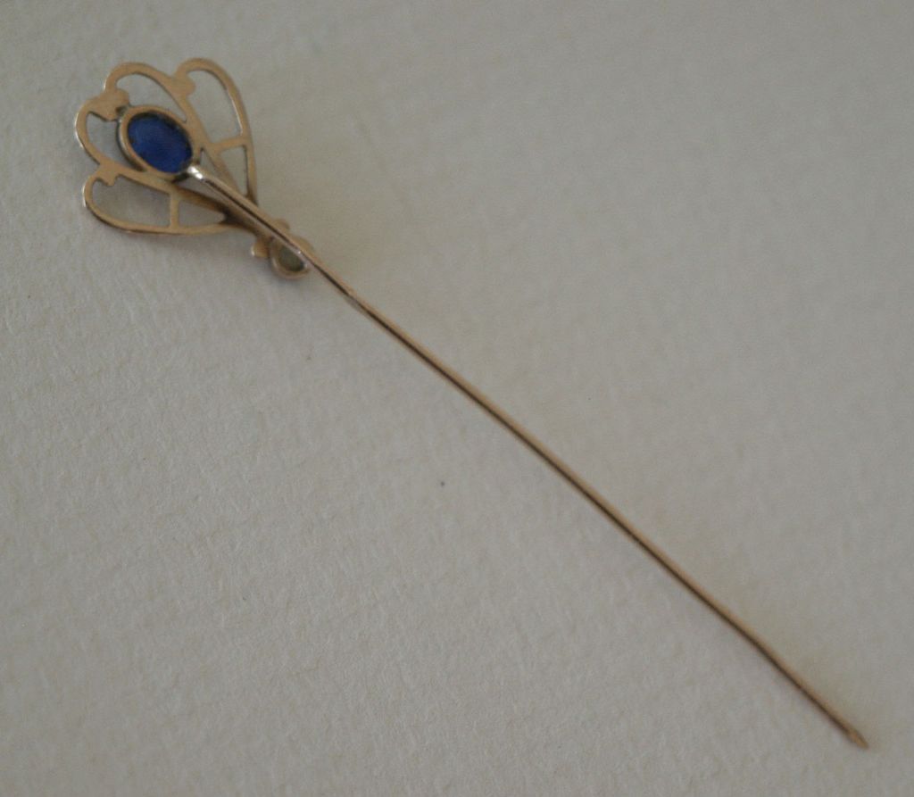 14K Gold Stickpin seed pearl faux sapphire 14K Gold Stickpin seed pearl faux sapphire