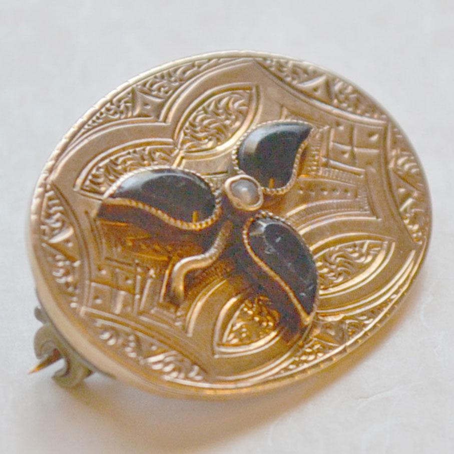 Antique Victorian 14K Gold Onyx and Pearl Pin Pendant Antique Victorian 14K Gold Onyx and Pearl Pin Pendant