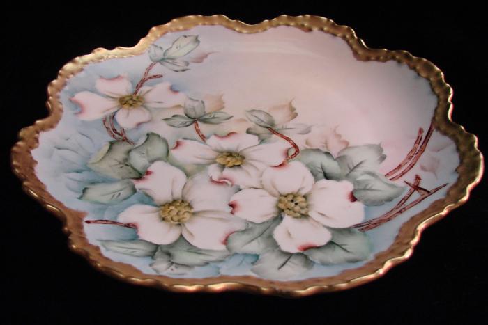 Hand Painted Dogwood Porcelain Plate, Twentieth Century, Artist Signed Hand Painted Dogwood Porcelain Plate, Twentieth Century, Artist Signed