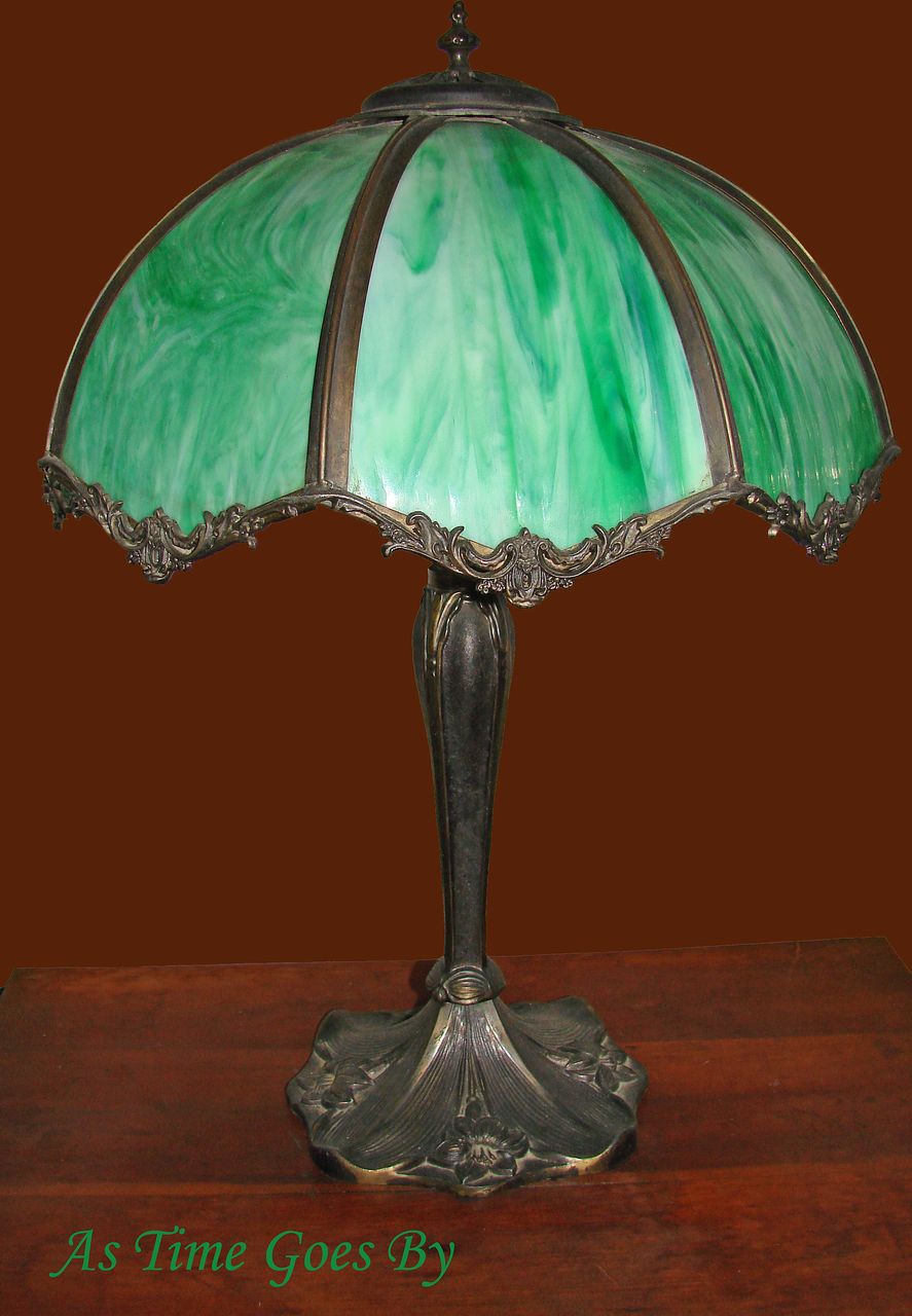 Early 20th Century Vintage Green Glass Table Lamp From Astimegoesby On Ruby Lane 1088