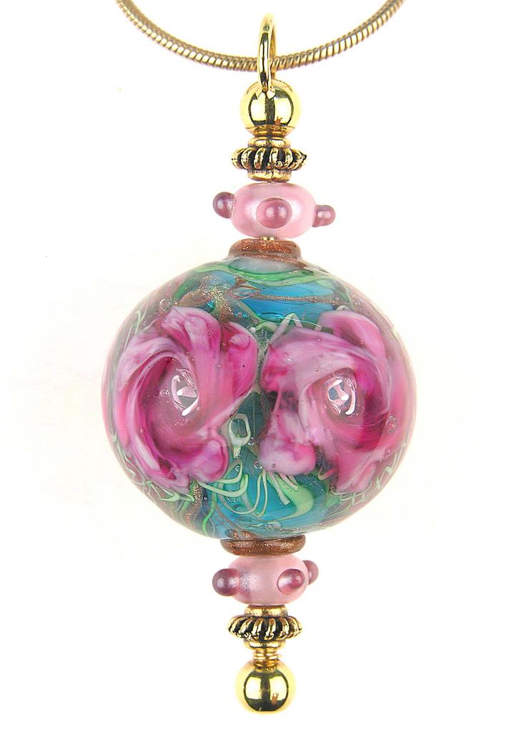 Vintage Rose Pendant Necklace ~ Art Glass: Lampwork: Handcrafted: One Of A Kind Vintage Rose Pendant Necklace ~ Art Glass: Lampwork: Handcrafted: One Of A Kind