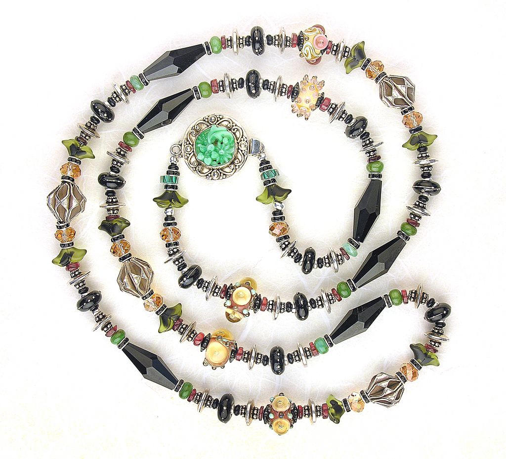 Lavish Lady Necklace ~ Lampwork:Sterling Silver:Garnet:Peruvian Blue Opals:Designer Collection Lavish Lady Necklace ~ Lampwork:Sterling Silver:Garnet:Peruvian Blue Opals:Designer Collection