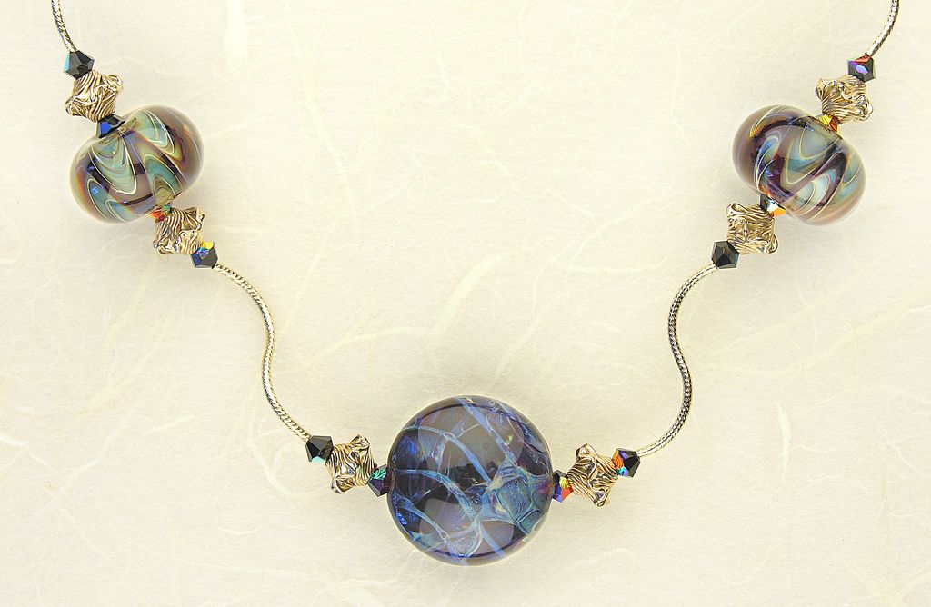 Indigo Flow Necklace ~ 14K Gold Beads: Lampwork Beads: One-of-a-Kind: Elegant & Sophisticated Indigo Flow Necklace ~ 14K Gold Beads: Lampwork Beads: One-of-a-Kind: Elegant & Sophisticated