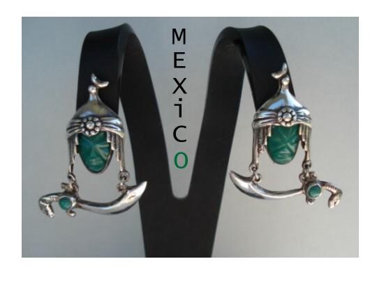 Rare Vintage 1920's Mexican Screw Back Dangle Earrings Mask Hat Moon Snake Sword Marked Rare Vintage 1920's Mexican Screw Back Dangle Earrings Mask Hat Moon Snake Sword Marked