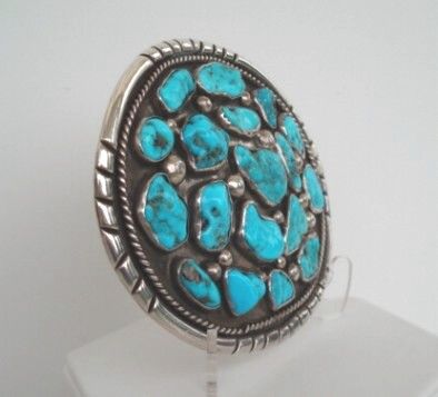 Vintage Native American Large Belt Buckle 18 Bisbee Turquoise Stones Sterling Silver Signed Vintage Native American Large Belt Buckle 18 Bisbee Turquoise Stones Sterling Silver Signed