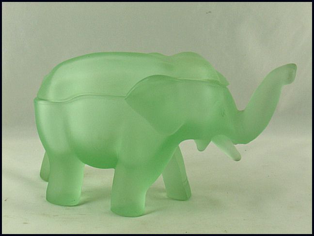 Tiara Glass Green Satin Elephant Powder Jar by Indiana Glass Tiara Glass Green Satin Elephant Powder Jar by Indiana Glass