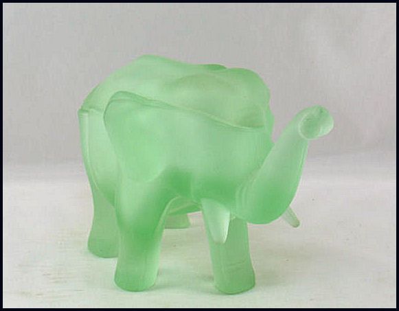 Tiara Glass Green Satin Elephant Powder Jar by Indiana Glass Tiara Glass Green Satin Elephant Powder Jar by Indiana Glass