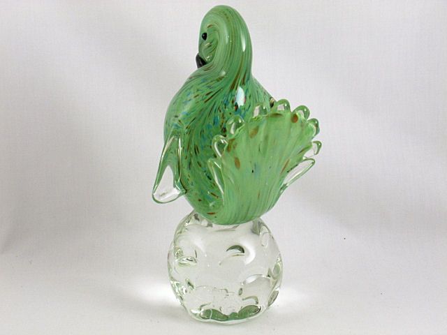 Murano Glass Tropical Bird on Clear Thumbprint Ball Murano Glass Tropical Bird on Clear Thumbprint Ball