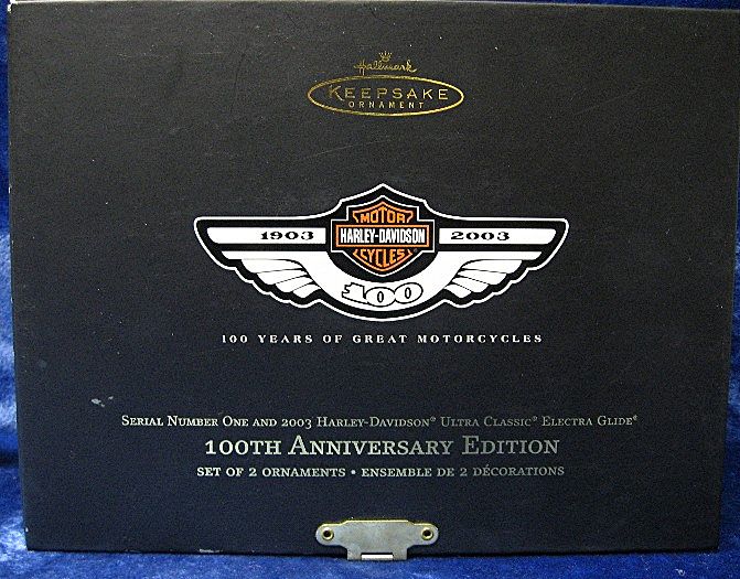 "2003 HARLEY DAVIDSON - 100th Anniversary" Hallmark Ornament Set - 2003 "2003 HARLEY DAVIDSON - 100th Anniversary" Hallmark Ornament Set - 2003