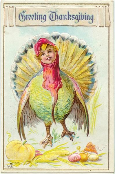 NASH Thanksgiving Postcard ~ Girl's Face on Turkey NASH Thanksgiving Postcard ~ Girl's Face on Turkey