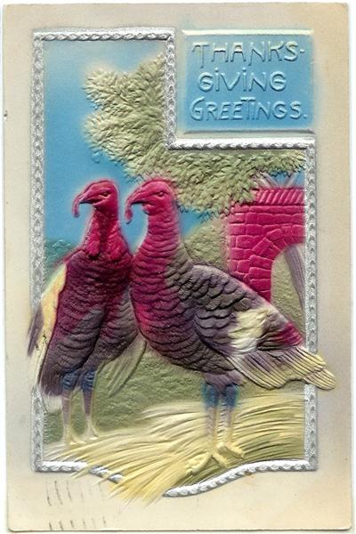 Two Turkeys (highly embossed) Thanksgiving German Postcard Two Turkeys (highly embossed) Thanksgiving German Postcard