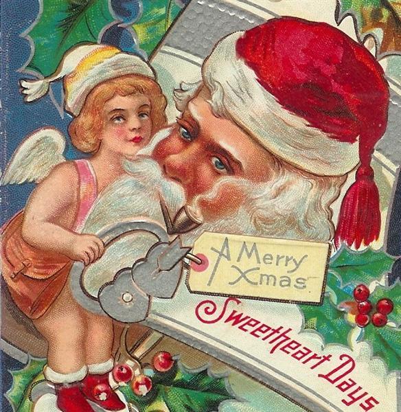 Santa "Sweetheart Days" with Cupid Christmas 1909 Postcard Santa "Sweetheart Days" with Cupid Christmas 1909 Postcard