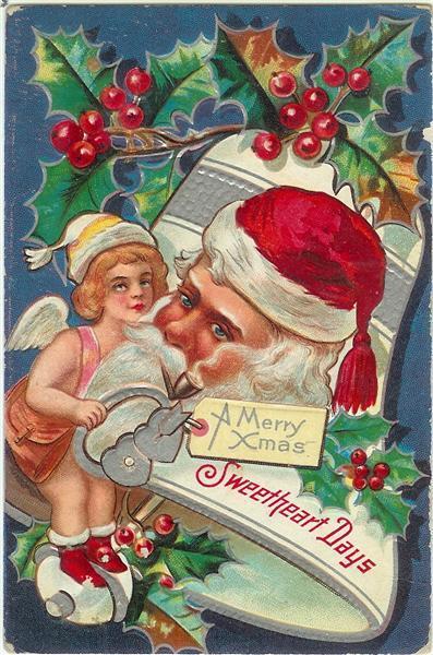 Santa "Sweetheart Days" with Cupid Christmas 1909 Postcard Santa "Sweetheart Days" with Cupid Christmas 1909 Postcard