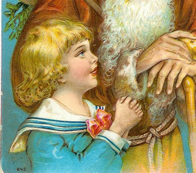 Santa in Brown Suit with Charming Little Girl 1909 Christmas Postcard Santa in Brown Suit with Charming Little Girl 1909 Christmas Postcard