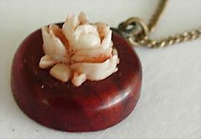 Carved Rose on Wood Pendant Necklace Carved Rose on Wood Pendant Necklace