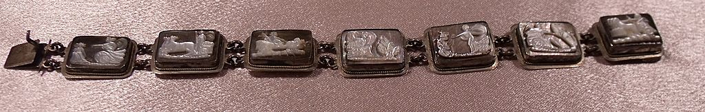835 Silver Mother Of Pearl Carved Chariot Scenes Story Bracelet 835 Silver Mother Of Pearl Carved Chariot Scenes Story Bracelet