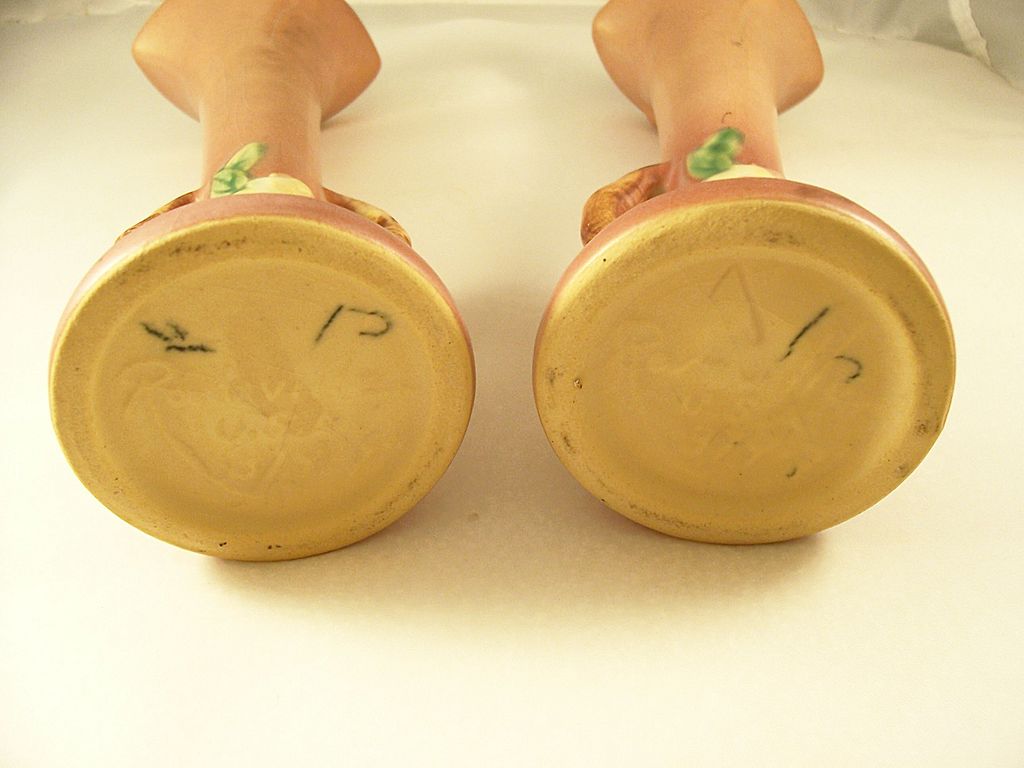 Lovely Pair of Roseville Art Pottery Apple Blossom Bud Vases Lovely Pair of Roseville Art Pottery Apple Blossom Bud Vases