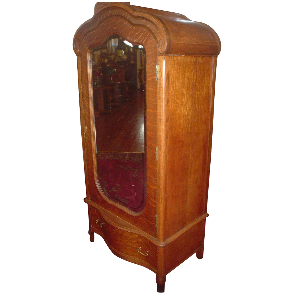 Magnificent Small Dome Top Oak Single Door Armoire+ Magnificent Small Dome Top Oak Single Door Armoire+