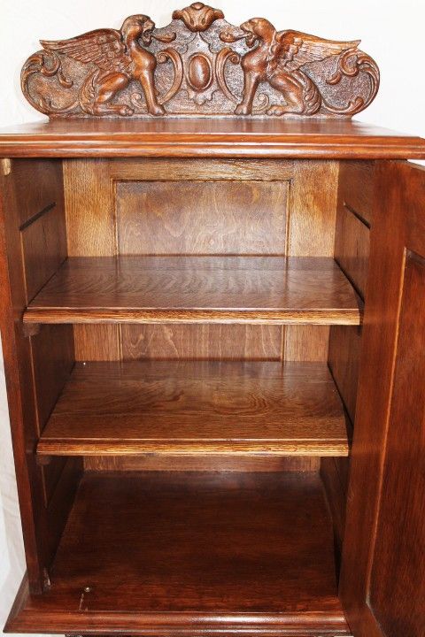 Heavily Carved Quartersawn Oak Parlor Cabinet Heavily Carved Quartersawn Oak Parlor Cabinet