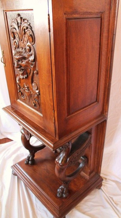 Heavily Carved Quartersawn Oak Parlor Cabinet Heavily Carved Quartersawn Oak Parlor Cabinet