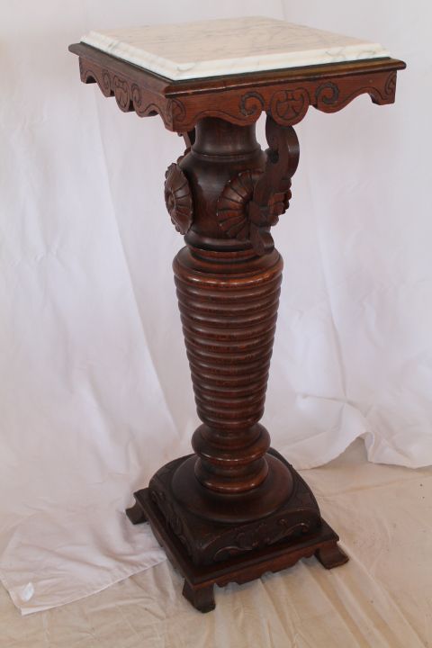 Fancy, Heavy, Turned and Carved Oak Plant Stand Fancy, Heavy, Turned and Carved Oak Plant Stand