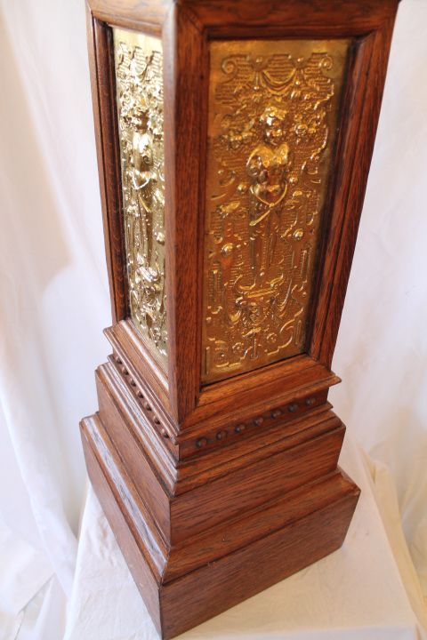 Carved Oak Plant Stand with Fine Brass Decorations Carved Oak Plant Stand with Fine Brass Decorations