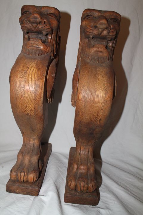 Pair of Carved Oak Winged Lions Pair of Carved Oak Winged Lions
