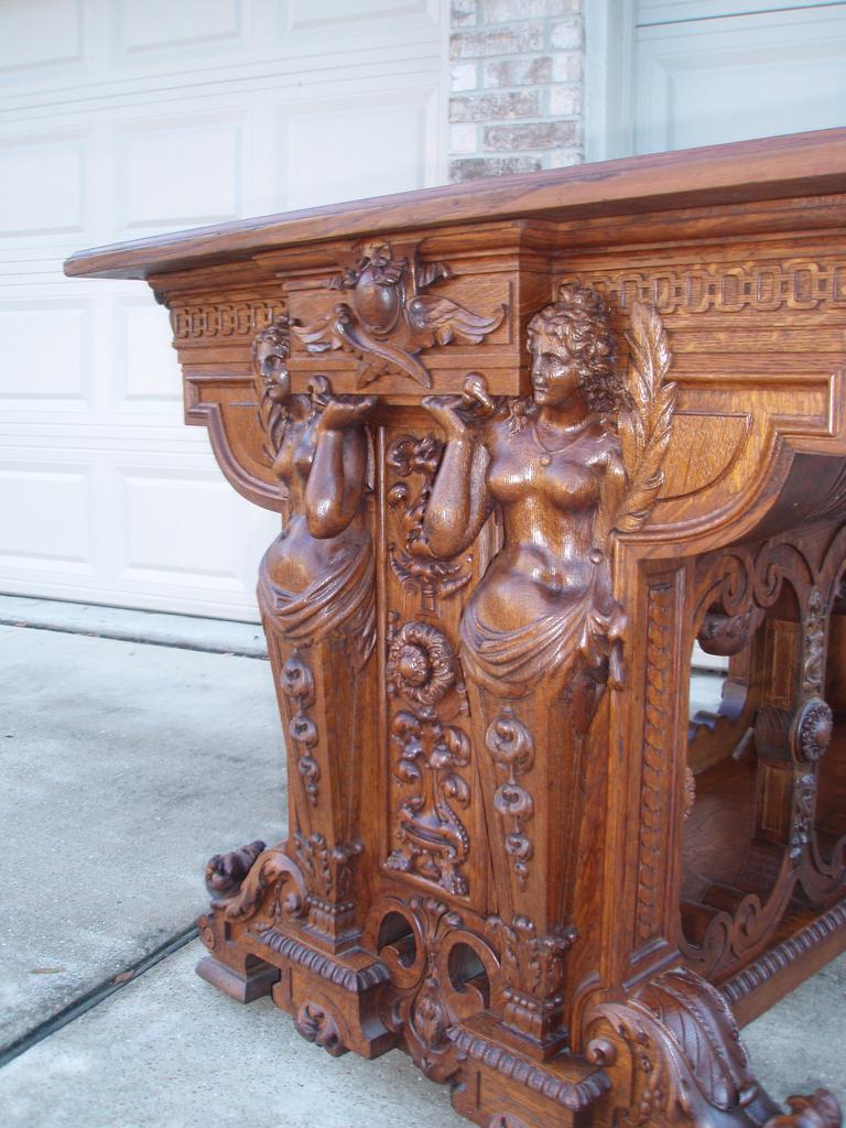 Magnificent Large and Ornately Carved Oak Center Table. Magnificent Large and Ornately Carved Oak Center Table.