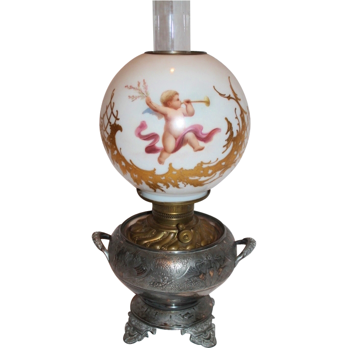 RARE Outstanding Aesthetic Bristol Brass & Clock Banquet Oil Lamp