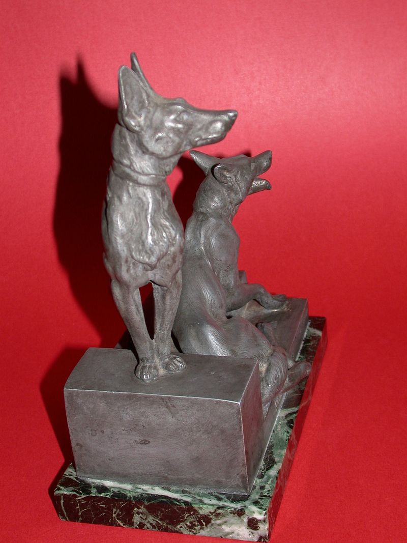 L. Carvin Sculpture, German Shepherds (Alsatians) - "Bonne Garde" L. Carvin Sculpture, German Shepherds (Alsatians) - "Bonne Garde"