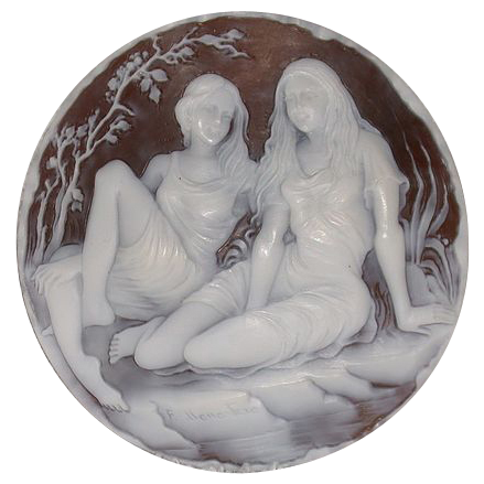 Museum Quality Huge Finely-Carved Shell "Confidenze" signed, Franco Monastero Museum Quality Huge Finely-Carved Shell "Confidenze" signed, Franco Monastero