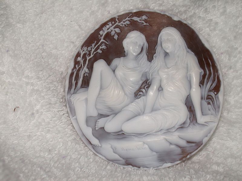Museum Quality Huge Finely-Carved Shell "Confidenze" signed, Franco Monastero Museum Quality Huge Finely-Carved Shell "Confidenze" signed, Franco Monastero