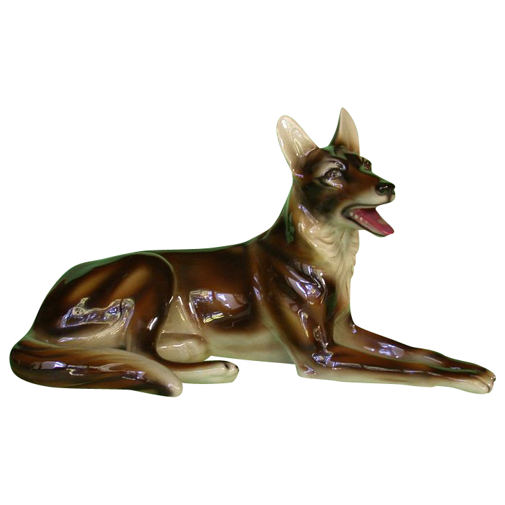 Austrian Steffl Faience Large Reclining German Shepherd Austrian Steffl Faience Large Reclining German Shepherd