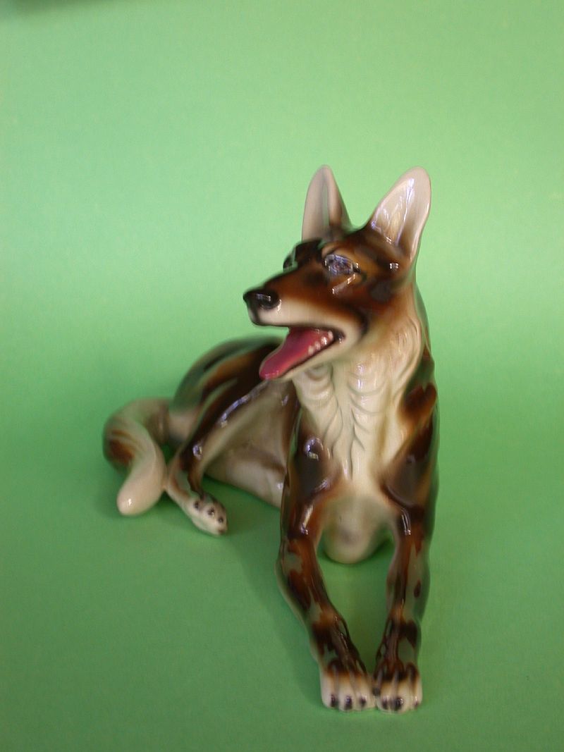 Austrian Steffl Faience Large Reclining German Shepherd Austrian Steffl Faience Large Reclining German Shepherd