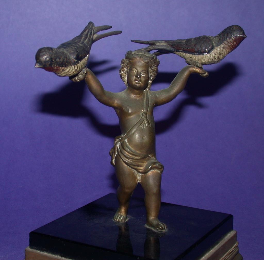 Antique Multi-Figural Bronze Sculpture, Putti With Two Birds, 19th Century Antique Multi-Figural Bronze Sculpture, Putti With Two Birds, 19th Century