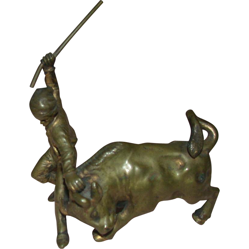 Exciting Vintage Bronze - "Fighting The Bull" c 1920 Exciting Vintage Bronze - "Fighting The Bull" c 1920
