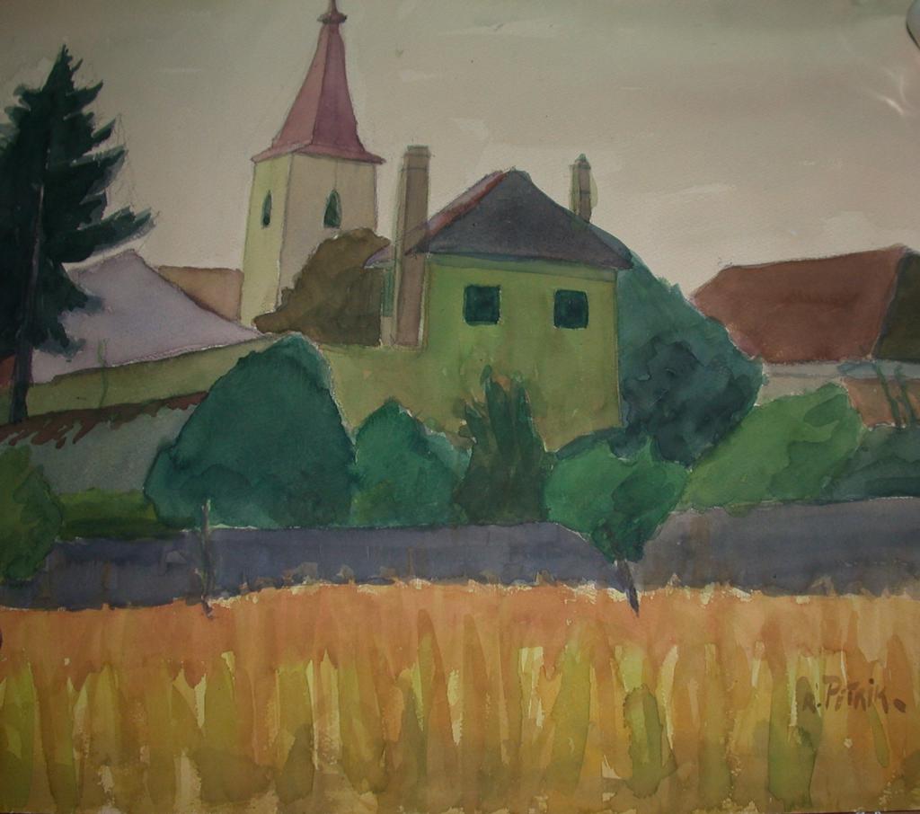 Original Watercolor - "The Village" - by Viennese Secessionist, Listed Artist Rudolf Petrik, c 1946! Original Watercolor - "The Village" - by Viennese Secessionist, Listed Artist Rudolf Petrik, c 1946!