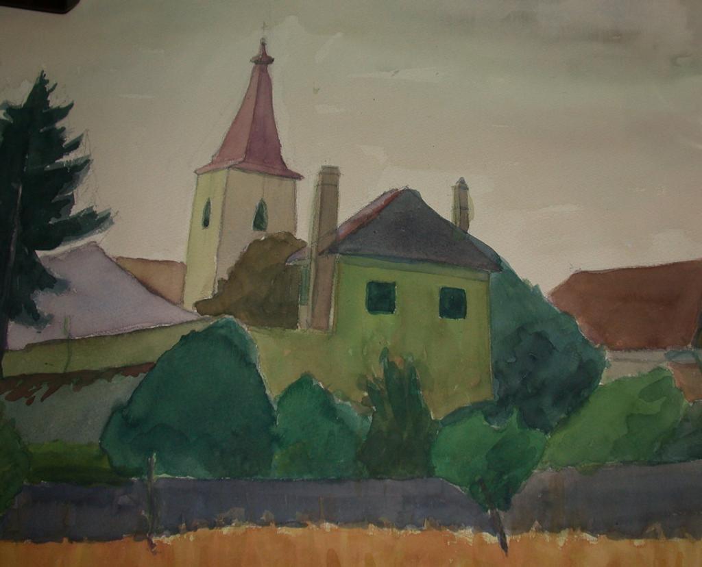 Original Watercolor - "The Village" - by Viennese Secessionist, Listed Artist Rudolf Petrik, c 1946! Original Watercolor - "The Village" - by Viennese Secessionist, Listed Artist Rudolf Petrik, c 1946!