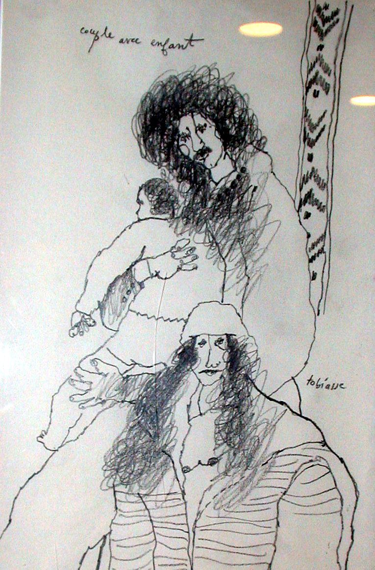 Outstanding Original Drawing by Theo Tobiasse, "Couple Avec Enfant" - Signed and Titled By Artist Outstanding Original Drawing by Theo Tobiasse, "Couple Avec Enfant" - Signed and Titled By Artist