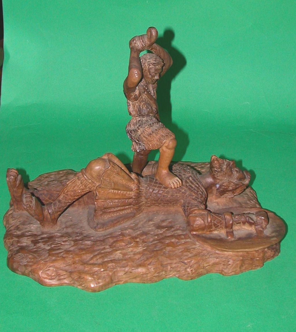 Large and Dramatic Wood Carving - "David And Goliath" - From Israel Large and Dramatic Wood Carving - "David And Goliath" - From Israel